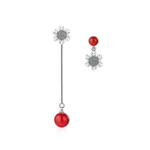 Sparkling Zirconias Snow with Red Pearl Drop Earrings