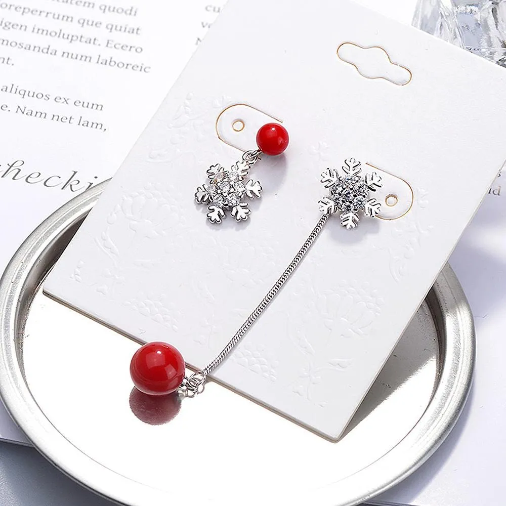 Sparkling Zirconias Snow with Red Pearl Drop Earrings