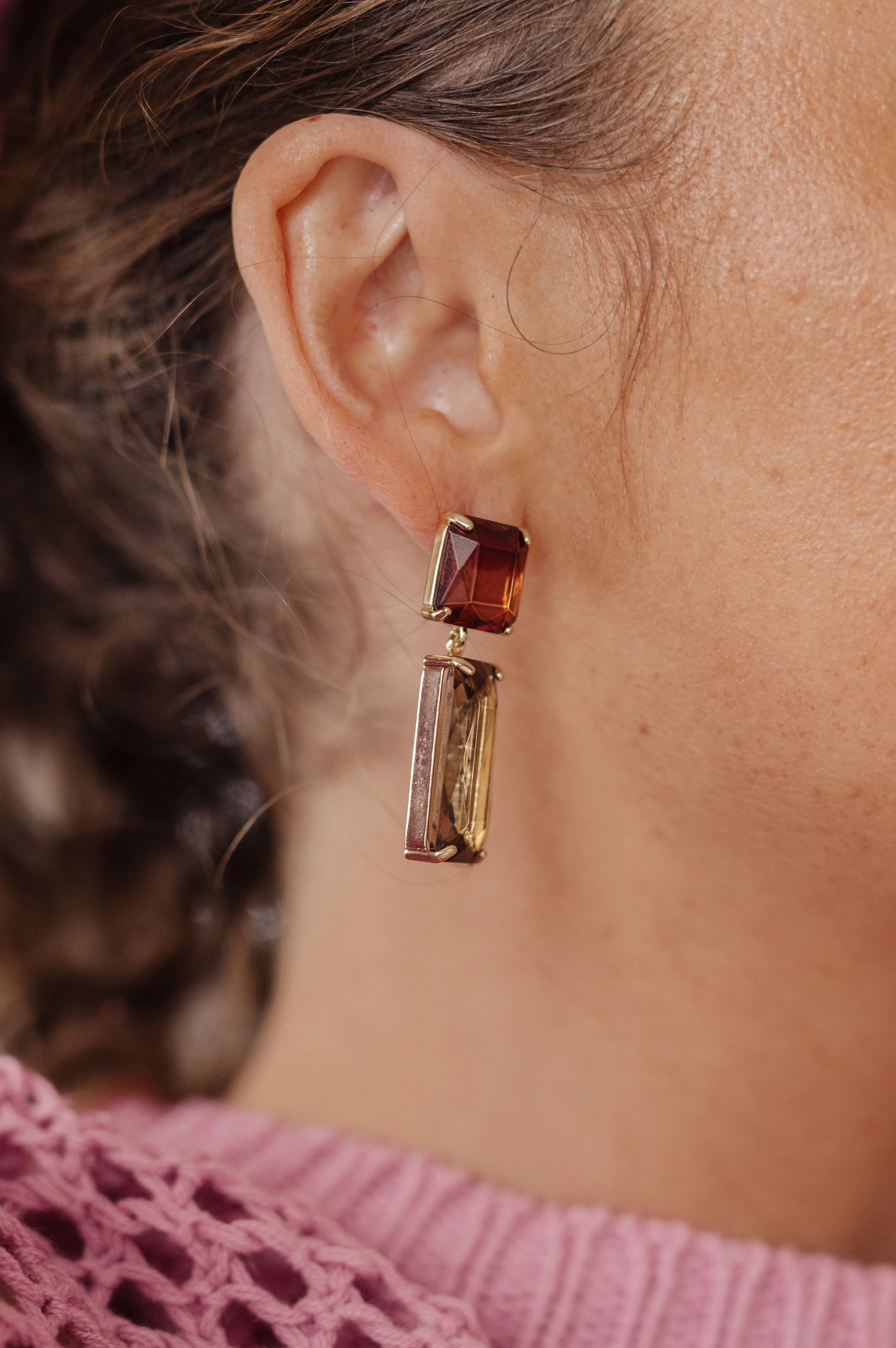 Sparkly Spirit Rectangle Crystal Earrings in Smoke (Ships in 1-2 Weeks)