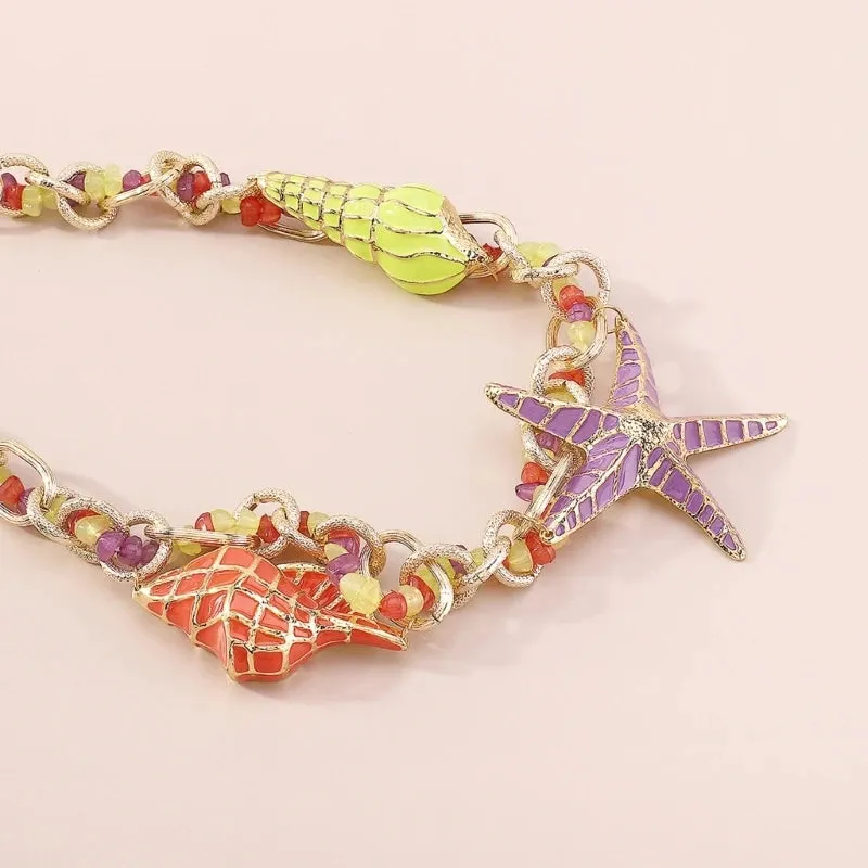 Starfish Shell Charm Choker Necklace