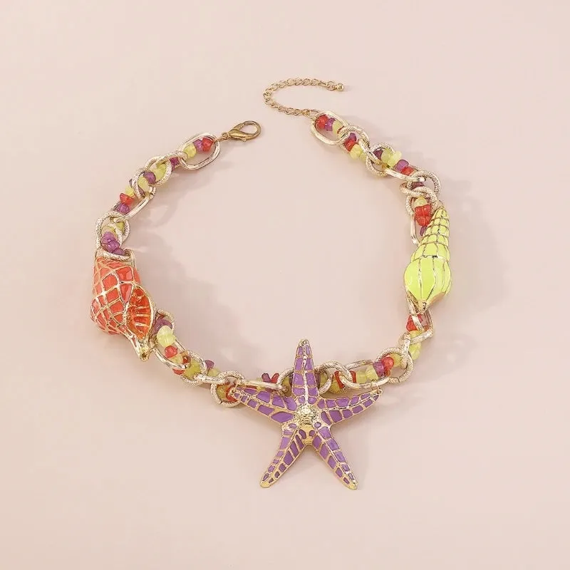 Starfish Shell Charm Choker Necklace