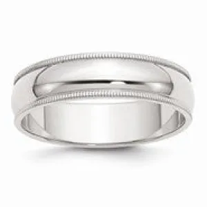 Sterling Silver 6mm Half Round Milgrain Wedding Band Ring