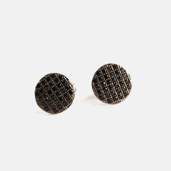 Sterling Silver Micro Pave Black CZ Stone Coin Earrings