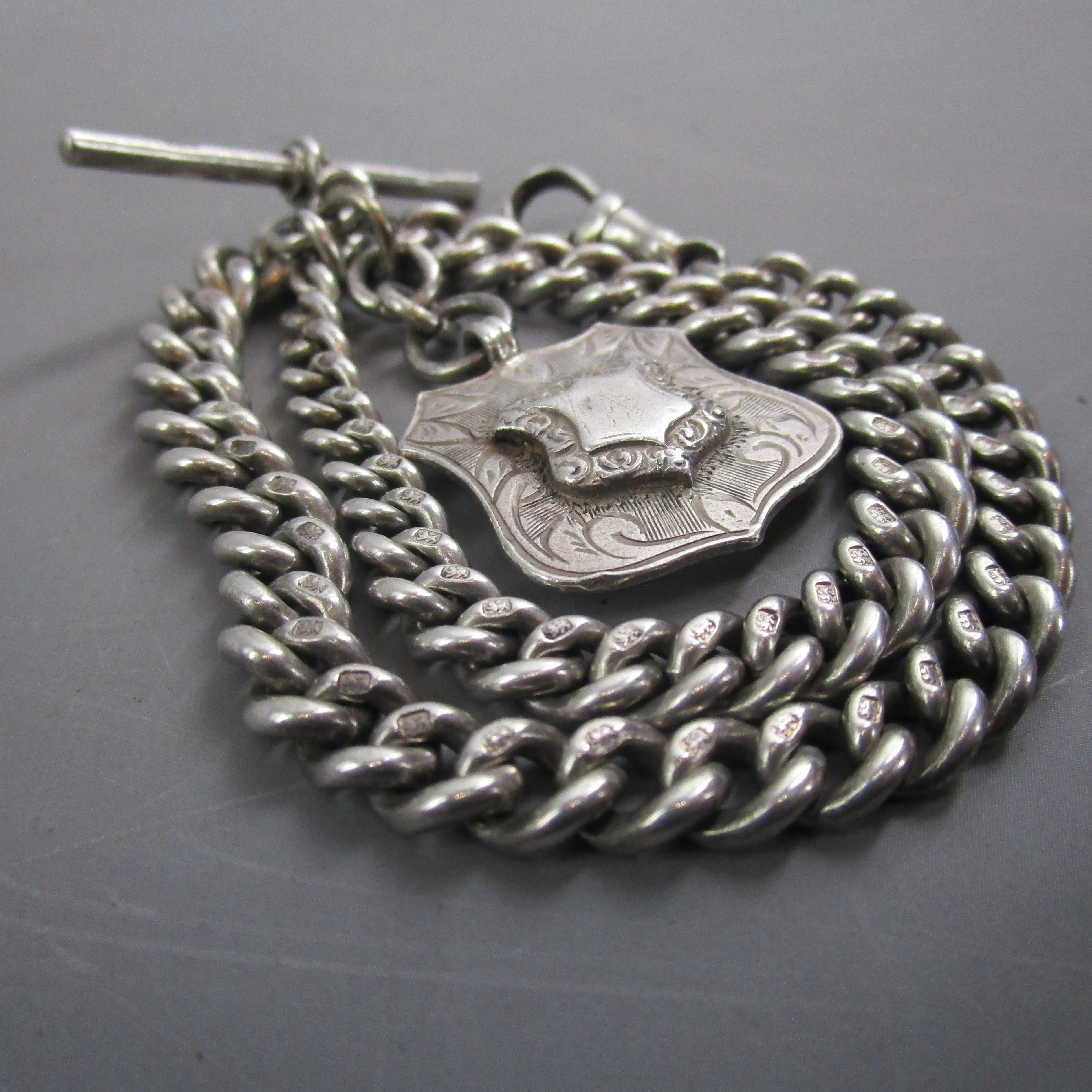 Sterling Silver Pocket Watch Albert Chain And Fob Antique Victorian 1900