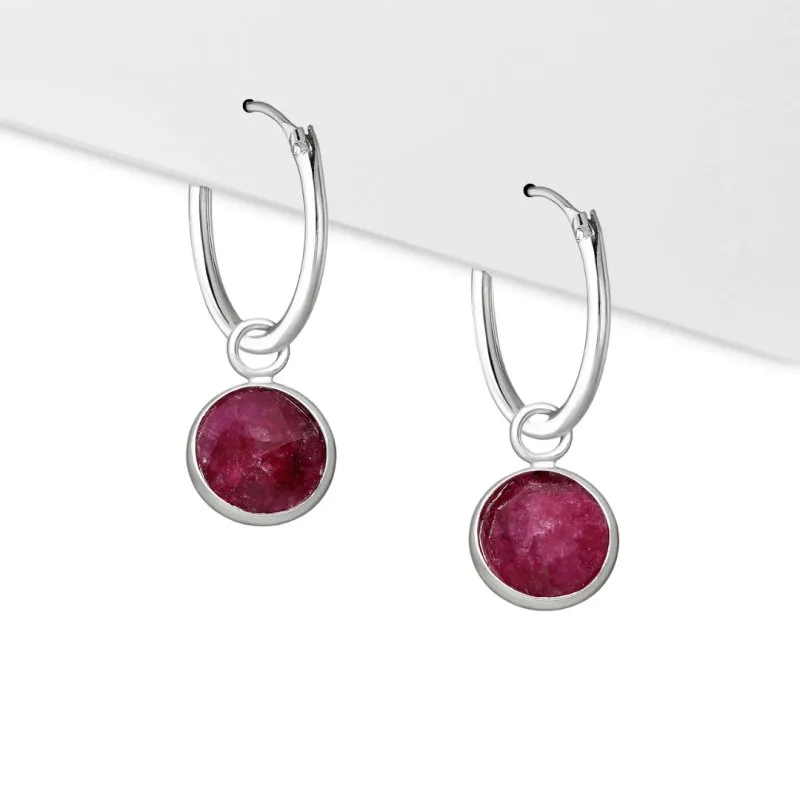 Sterling Silver Ruby Hoop Earrings