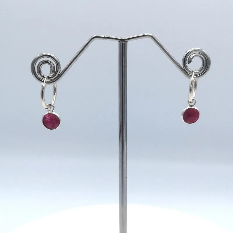 Sterling Silver Ruby Hoop Earrings