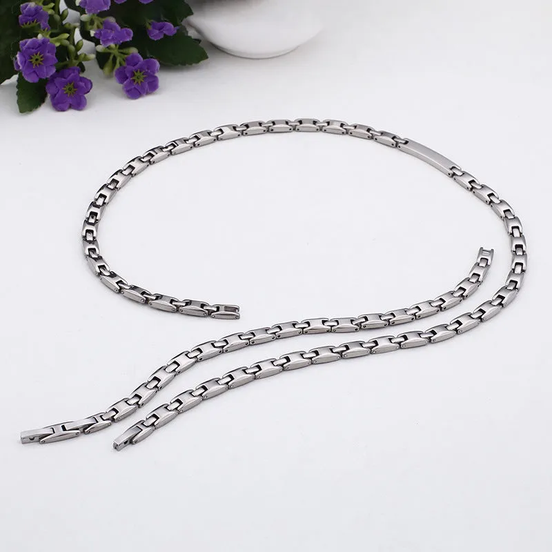 Stone Titanium Steel Bracelet and Necklace Set for Men and Women