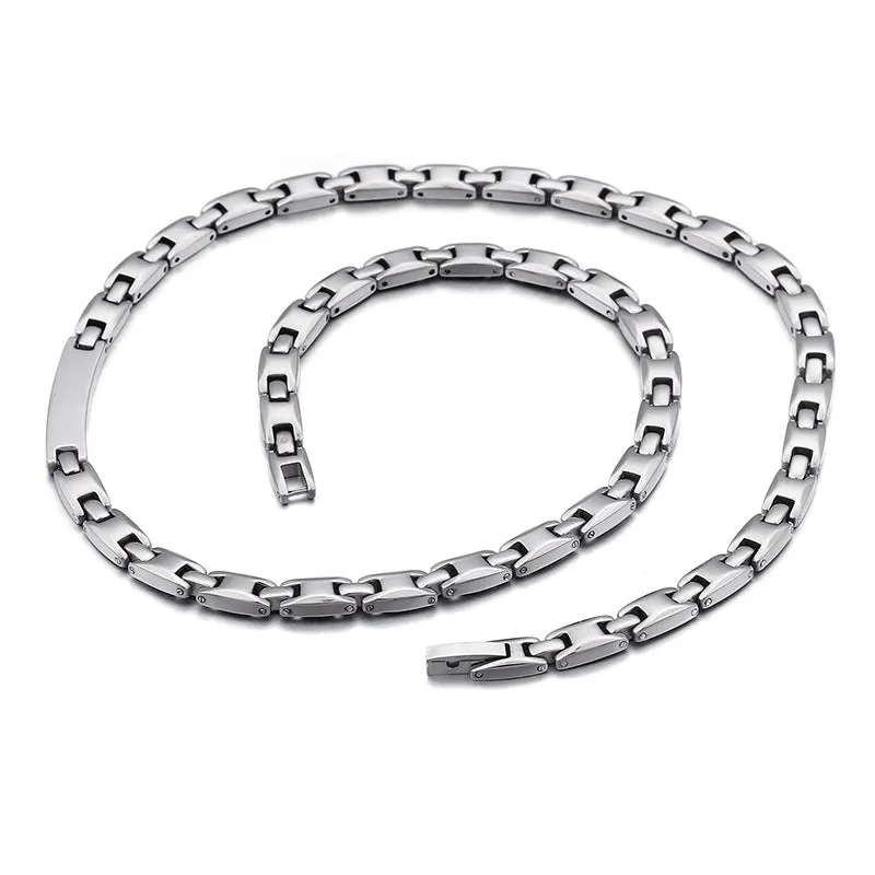 Stone Titanium Steel Bracelet and Necklace Set for Men and Women