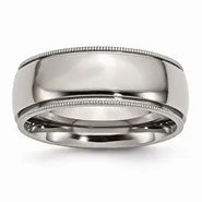 Titanium Grooved and Beaded Edge 8mm Polished Wedding Band Ring