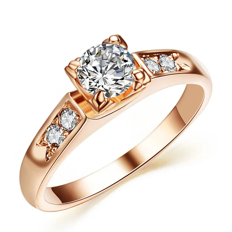 Top Selling High Quality Rose Gold Plated Fashion CZ simulated Diamond Wedding Rings