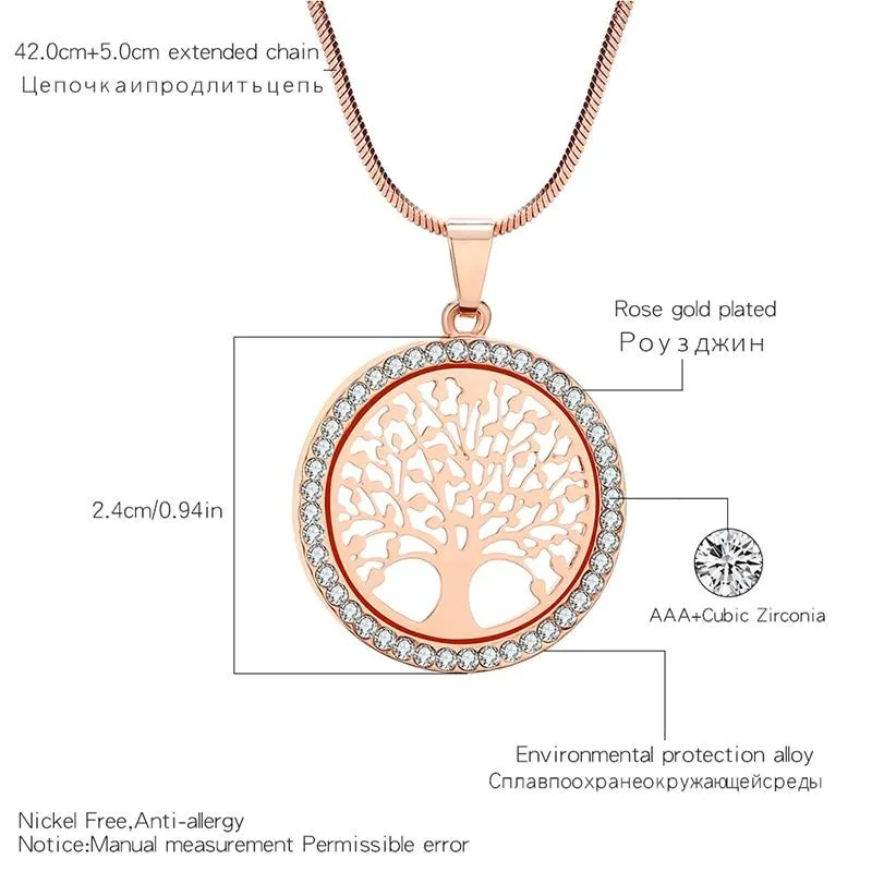 Tree of Life Crystal Round Pendant Necklace