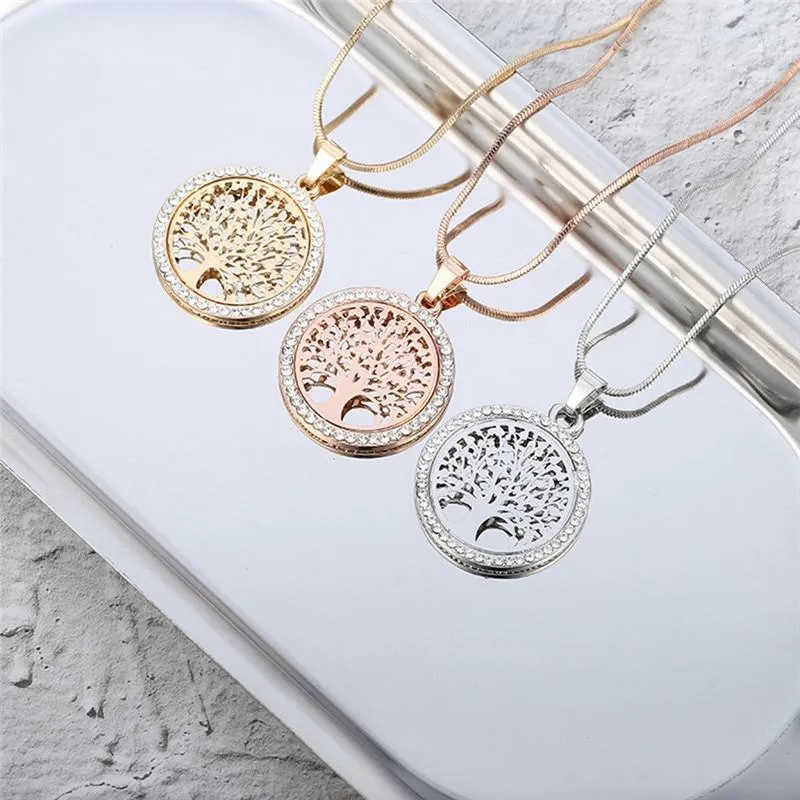 Tree of Life Crystal Round Pendant Necklace