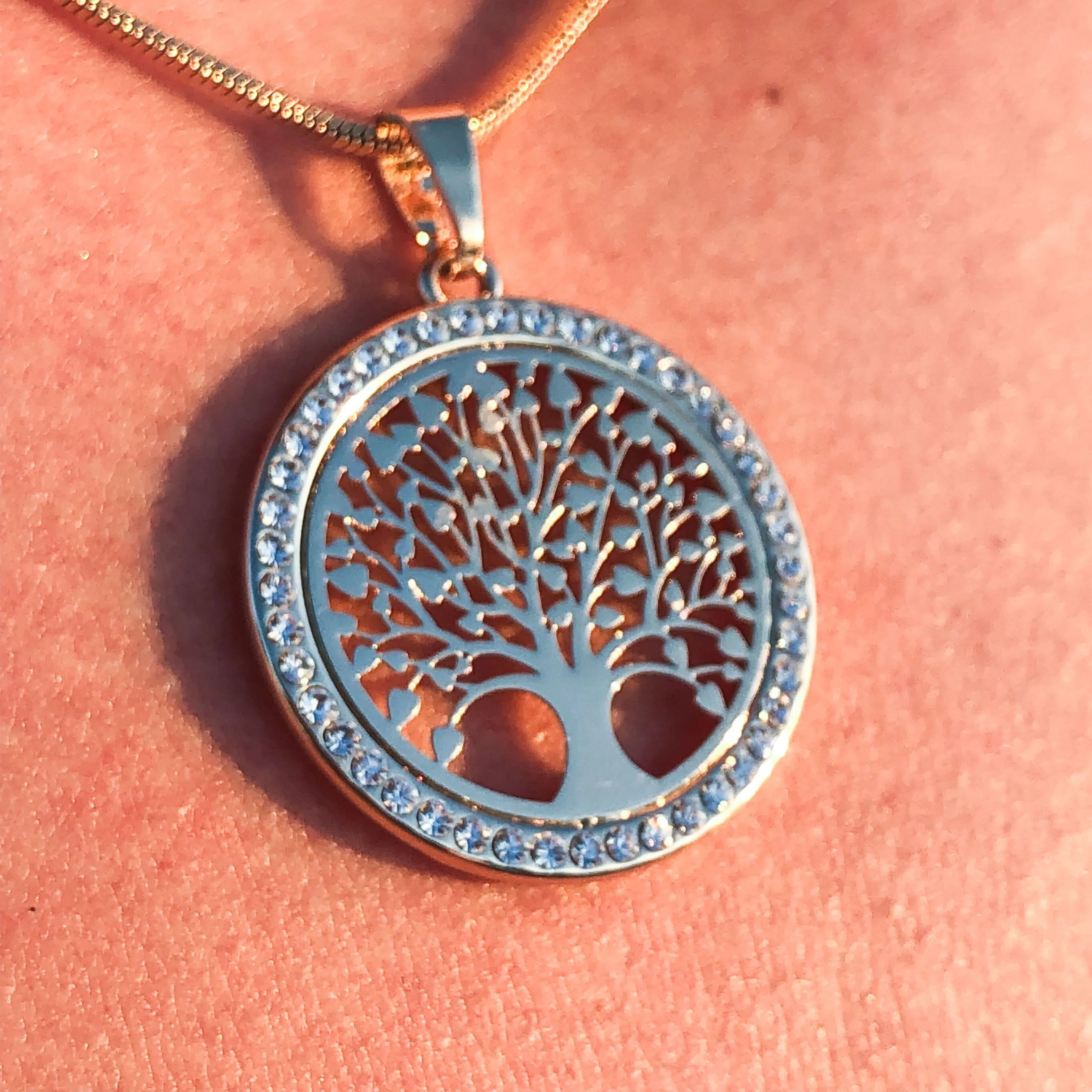 Tree of Life Crystal Round Pendant Necklace