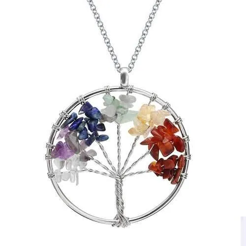 Trendy Multicolor Tree of Life Pendant Necklace Christmas Gift for Women