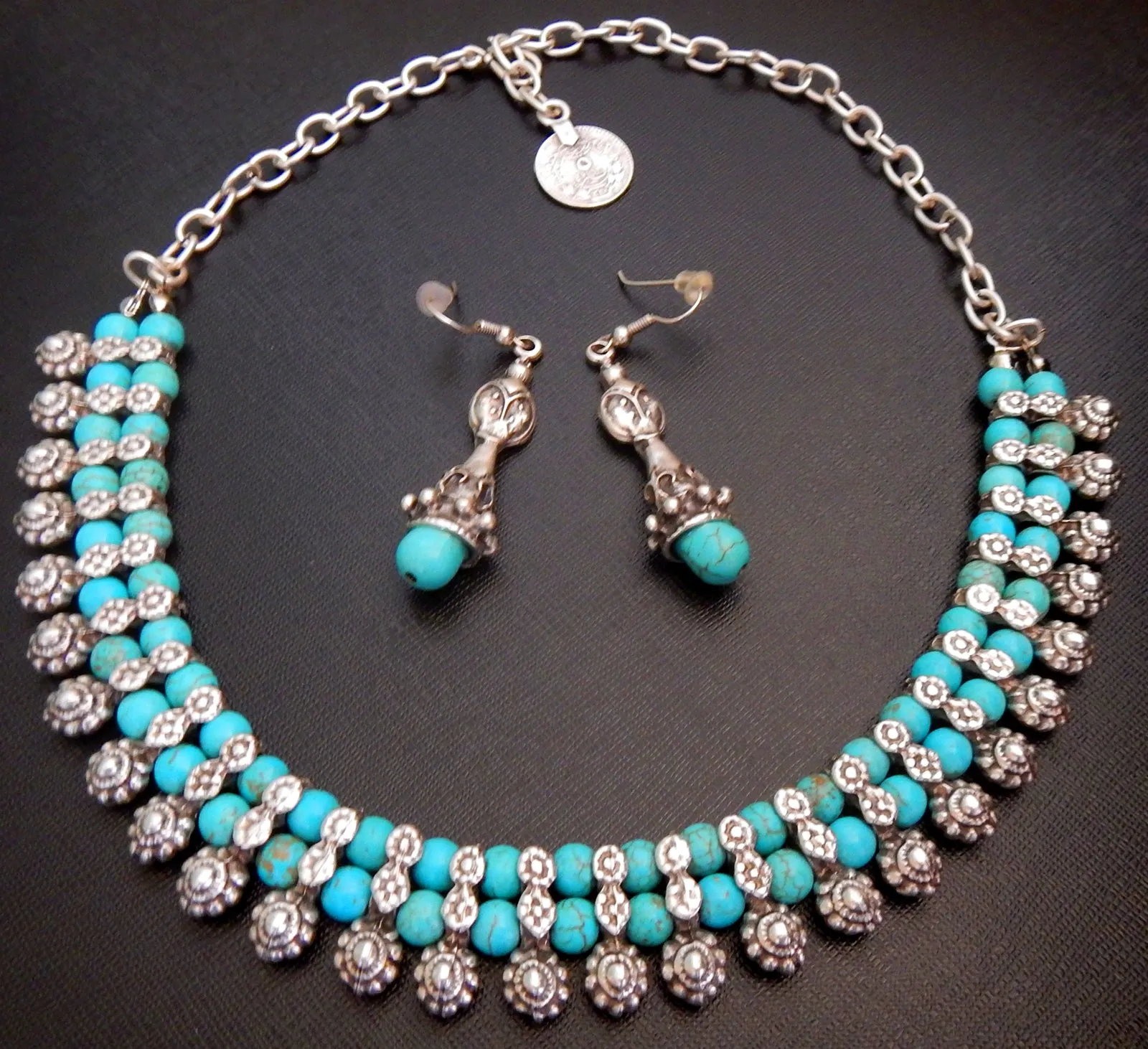 Turquoise Flowers Necklace and Earings