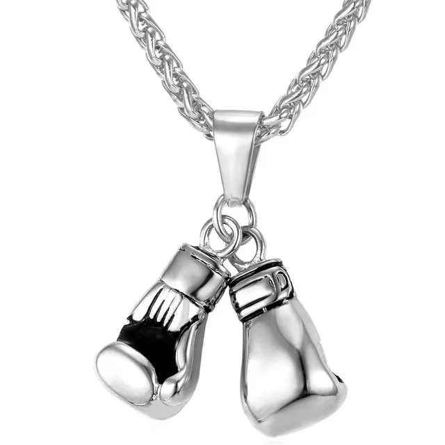 U7 Brand Men Necklace & Pendant Gold Color Stainless Steel Chain Pair Boxing Glove Charm Fashion Sport Fitness Jewelry P856