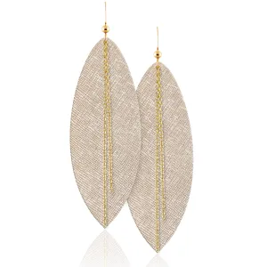 Vanilla Luster Linked Leather Earrings