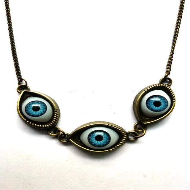 Vintage Bronze Turkish Devil Evil Eyes Necklace Pendant Punk BFF Statement Steampunk Choker For Women Witch Gothic Jewelry Gift