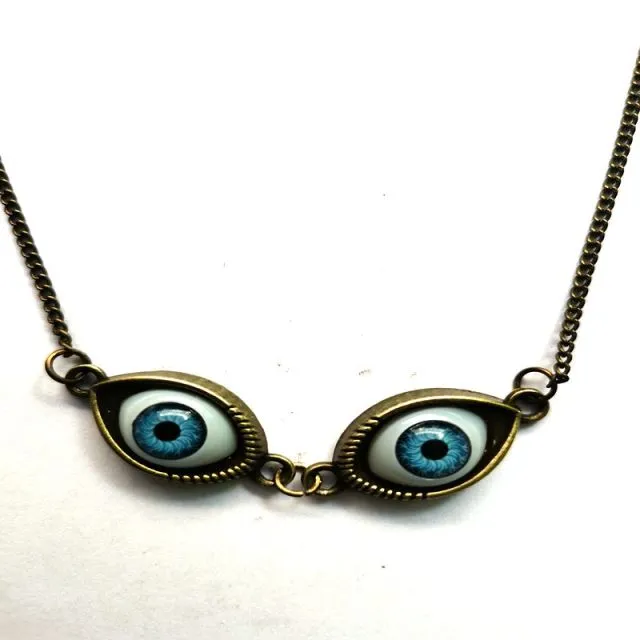 Vintage Bronze Turkish Devil Evil Eyes Necklace Pendant Punk BFF Statement Steampunk Choker For Women Witch Gothic Jewelry Gift