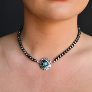 West & Co. Silver Navajo Inspired Pearl & Turquoise Concho Choker