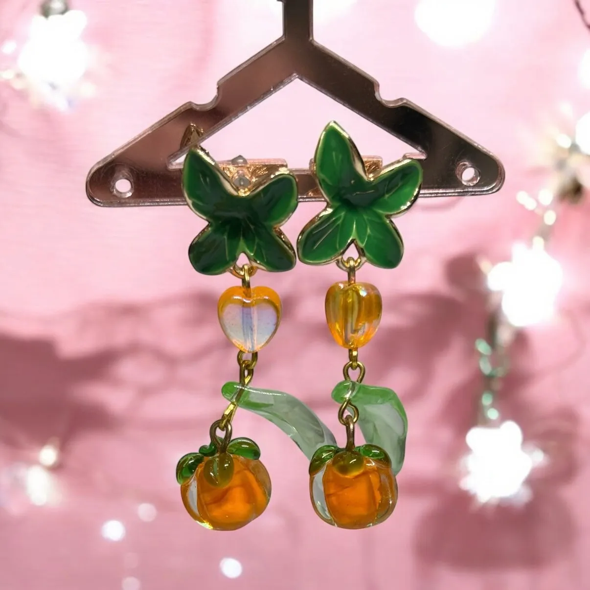 Whimsical - 3D glass persimmon earrings | fruit lover earrings | food earrings | cute kawaii earrings |