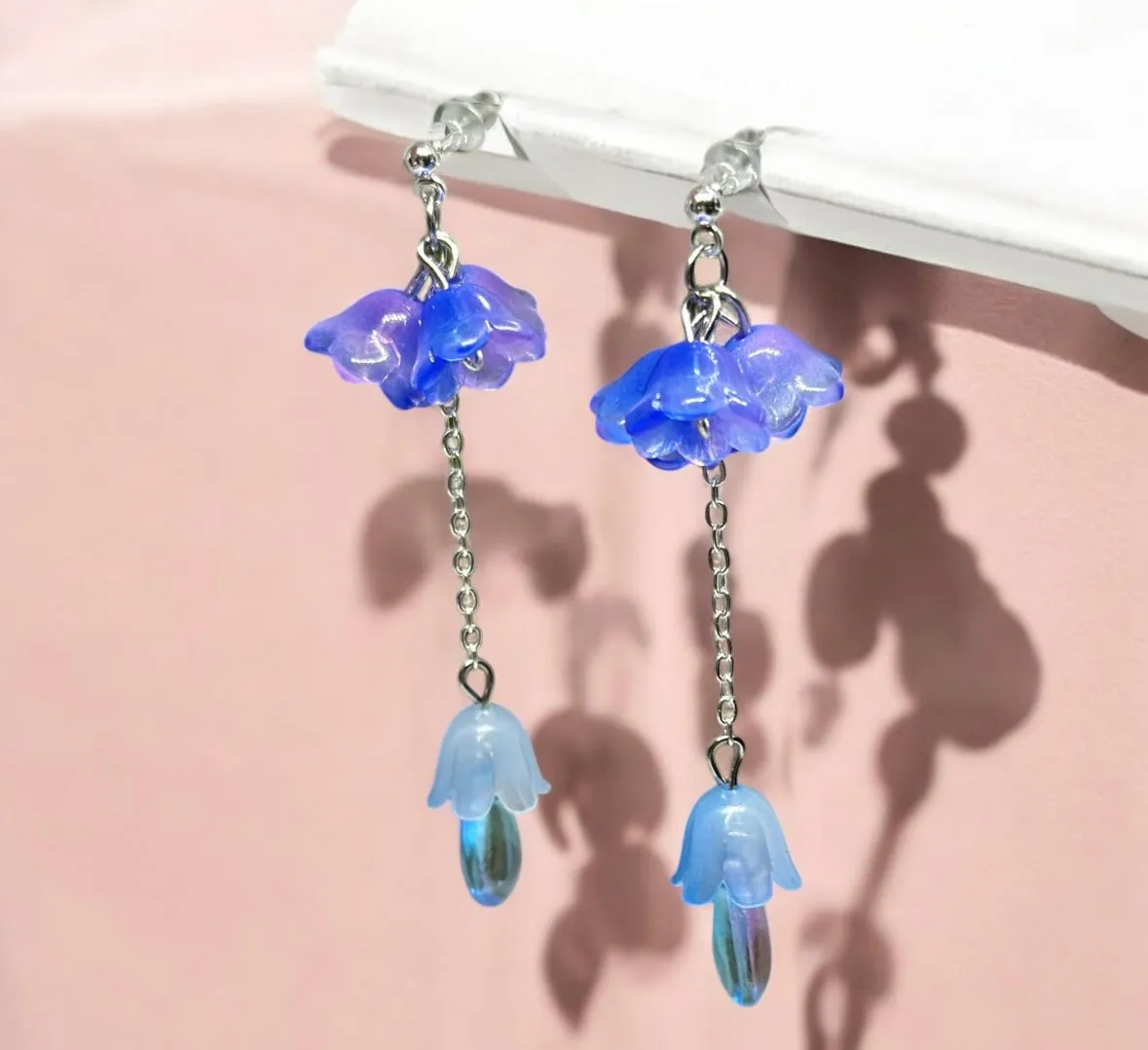 Whimsical - Blue purple flower earrings |mini flower earrings | elegant floral dangle chain earrings