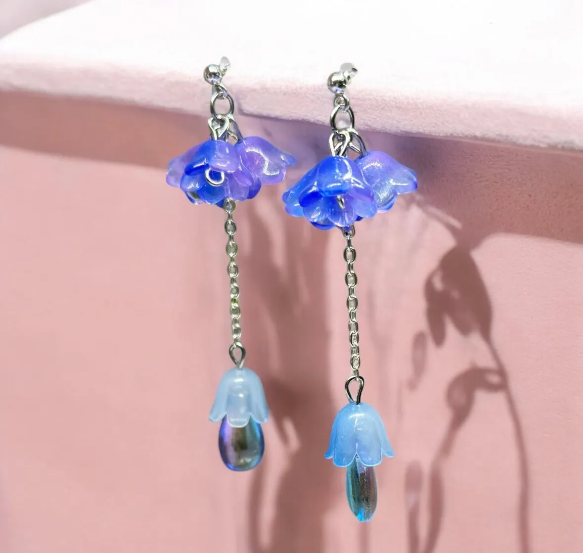 Whimsical - Blue purple flower earrings |mini flower earrings | elegant floral dangle chain earrings