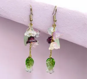 Whimsical - Lily of the valley flower earrings | golden leaf mini flower earrings | elegant floral dangle chain earrings