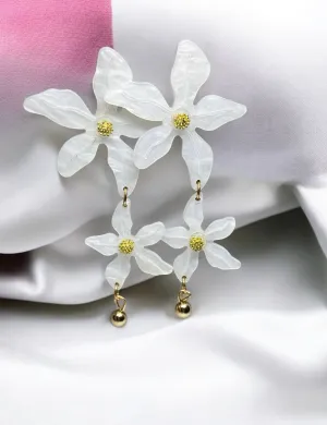 White - Acetate crystal flowers earrings | diamante rhinestones flower earrings | oversize spring blossom | floral statement earrings