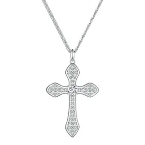 White Gold Plated 925 Solid Sterling Silver Cubic Zirconia Cross Pendant Crucifix Necklace Faithful For Women Girls