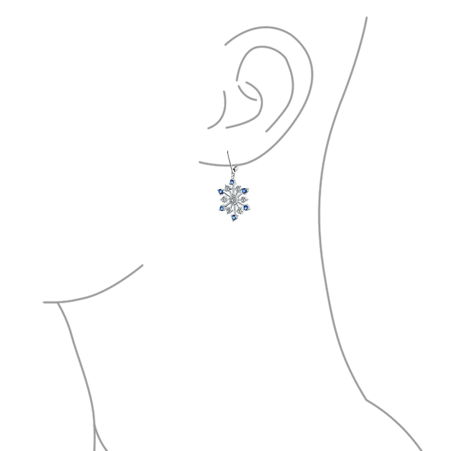 Winter White & Ice Blue Snowflake Dangle Chandelier Earrings Cubic Zirconia Silver