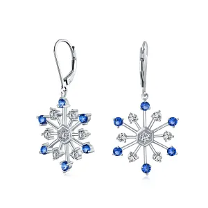 Winter White & Ice Blue Snowflake Dangle Chandelier Earrings Cubic Zirconia Silver