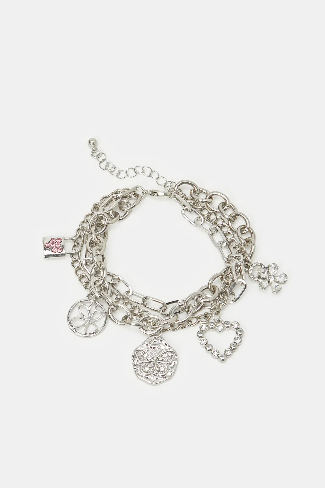 Women Silver Embellished Layered Bracelet