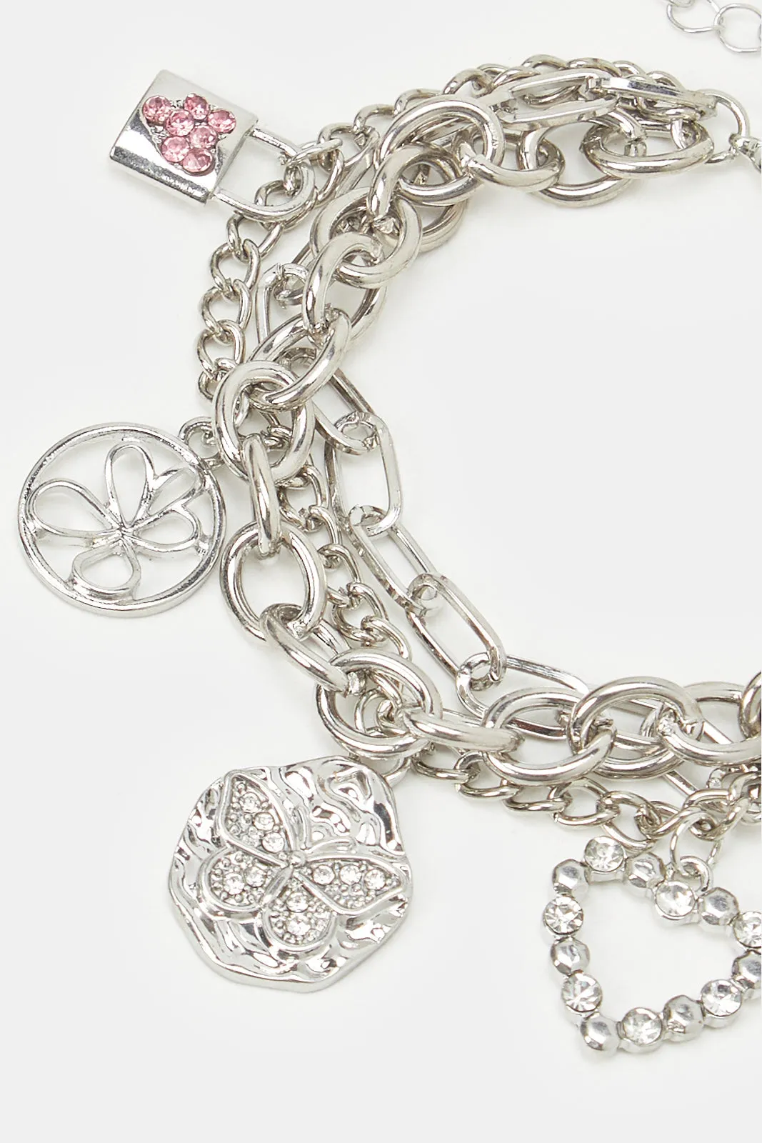 Women Silver Embellished Layered Bracelet