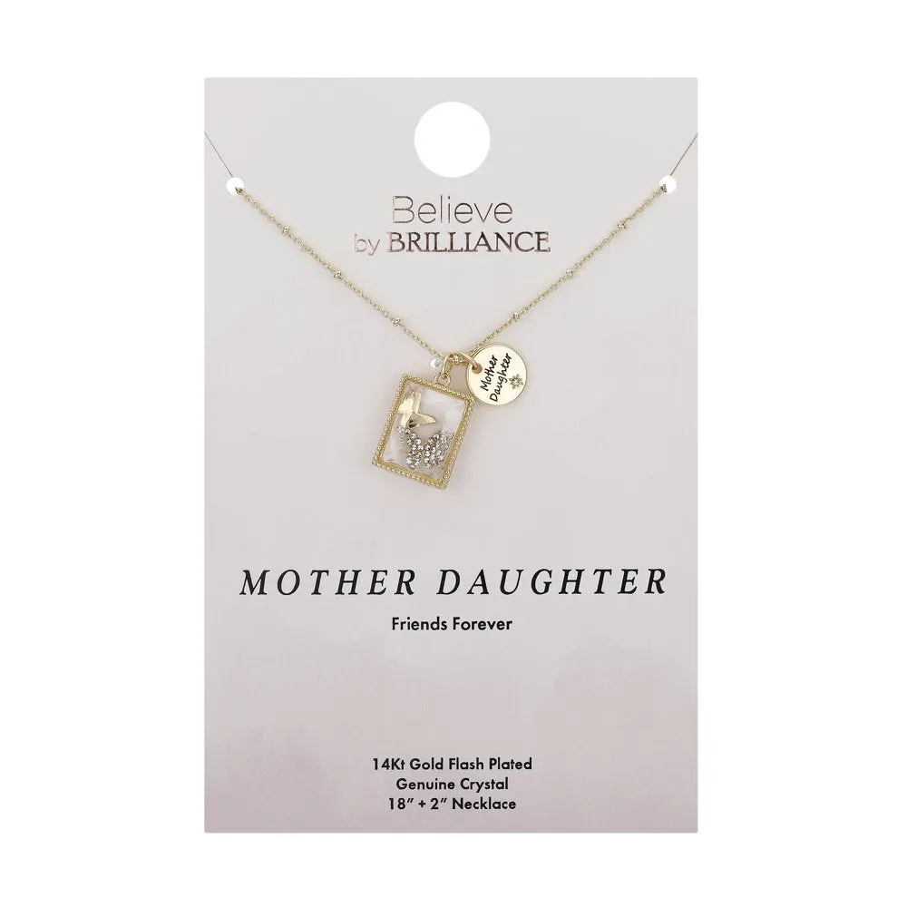 Women's 14Kt Gold Flash Plated Cubic Zirconia "Mother Daughter" Pendant Necklace