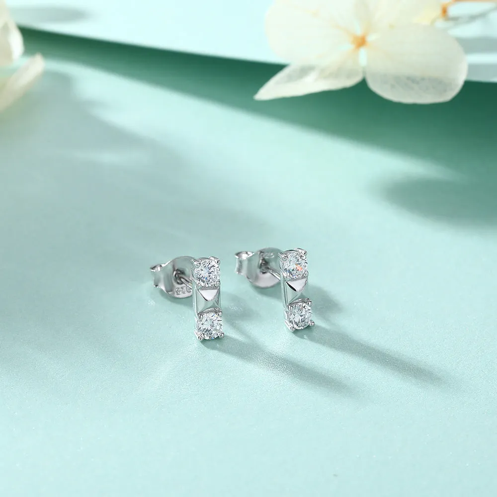 Zircon Strip Silver Studs Earrings for Women